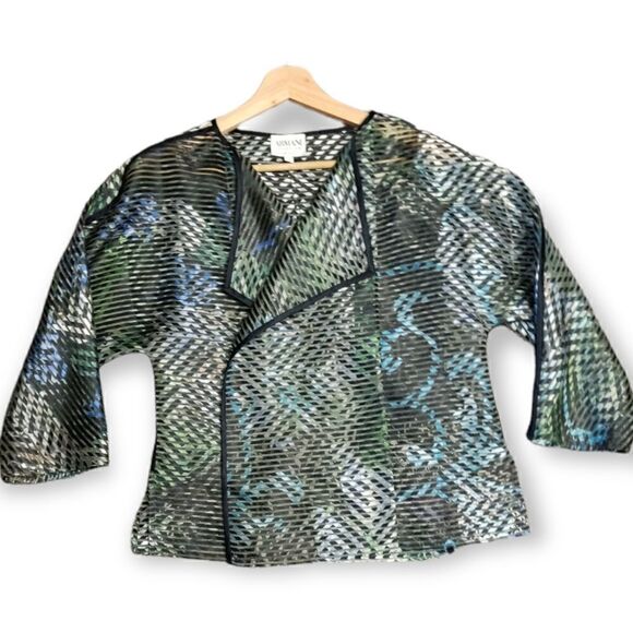 Armani Collezioni multi color stripe open front blazer Shirt Silk Jacket Size 4 - Picture 3 of 10